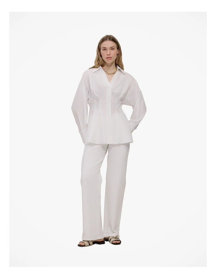 Poplin Cinched Waist Shirt in White image 5