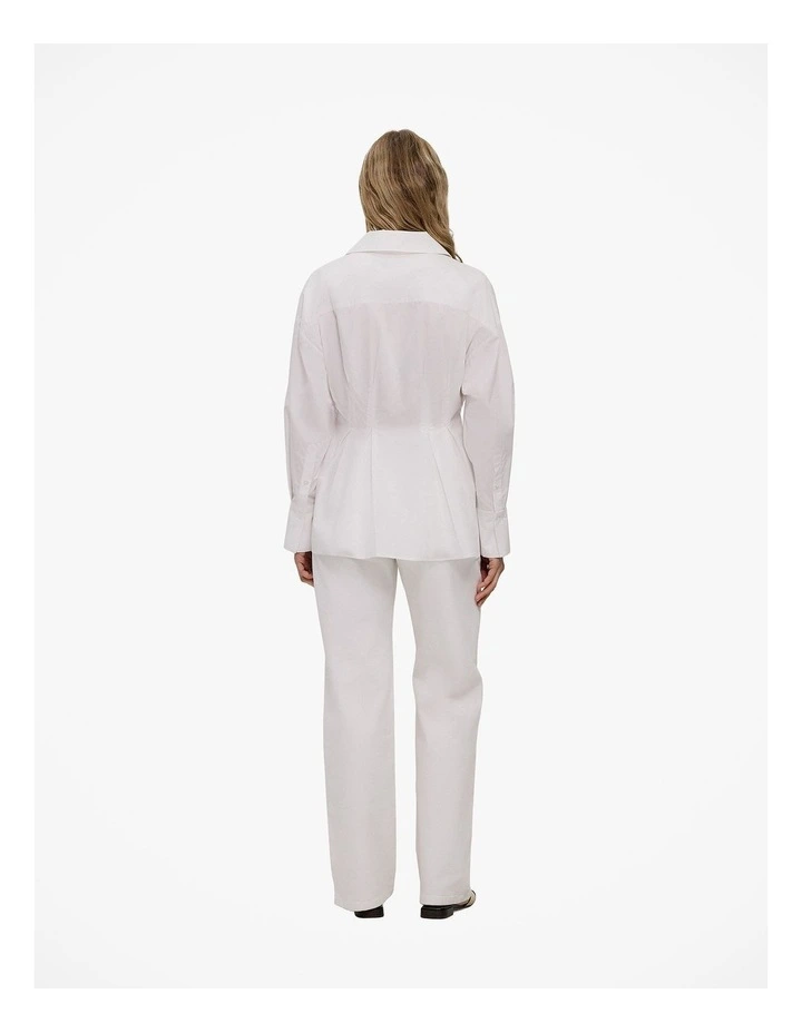 Poplin Cinched Waist Shirt in White image 6
