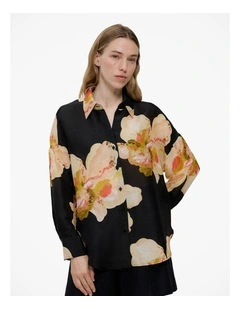 Caelia Linen Silk Relaxed Shirt in Black