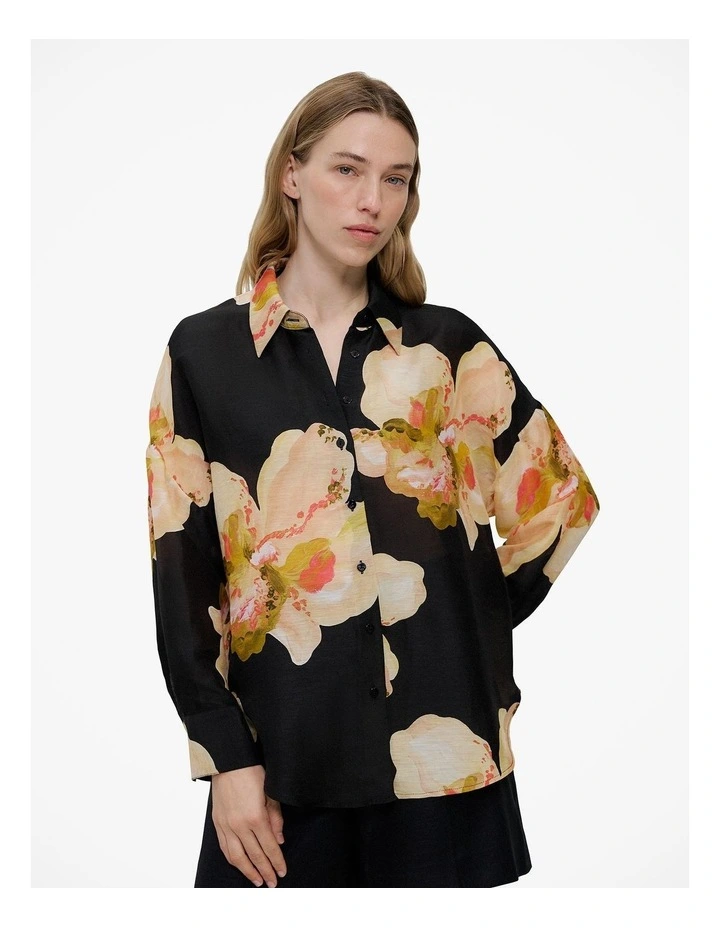 Caelia Linen Silk Relaxed Shirt in Black image 1