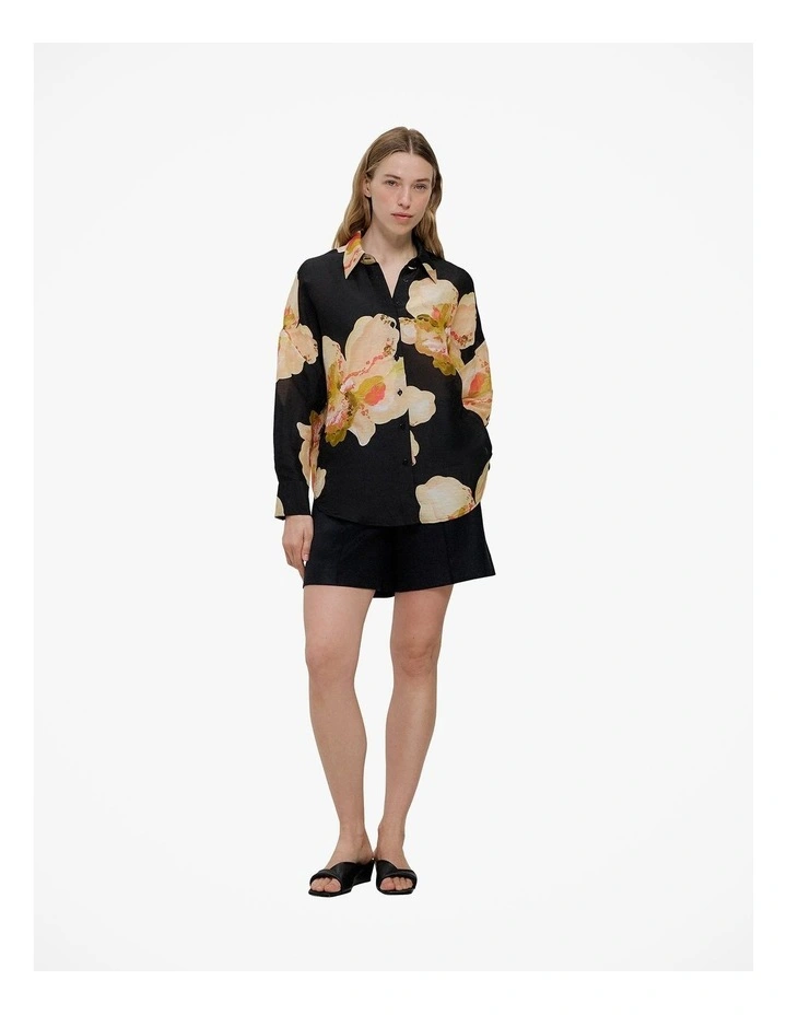 Caelia Linen Silk Relaxed Shirt in Black image 3