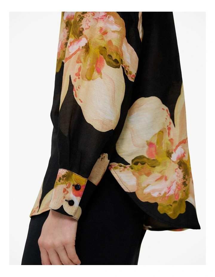 Caelia Linen Silk Relaxed Shirt in Black image 4