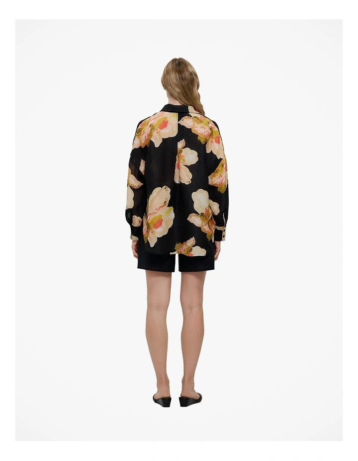 Caelia Linen Silk Relaxed Shirt in Black image 5