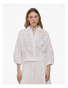 Embroidered Feather Detail Shirt in White