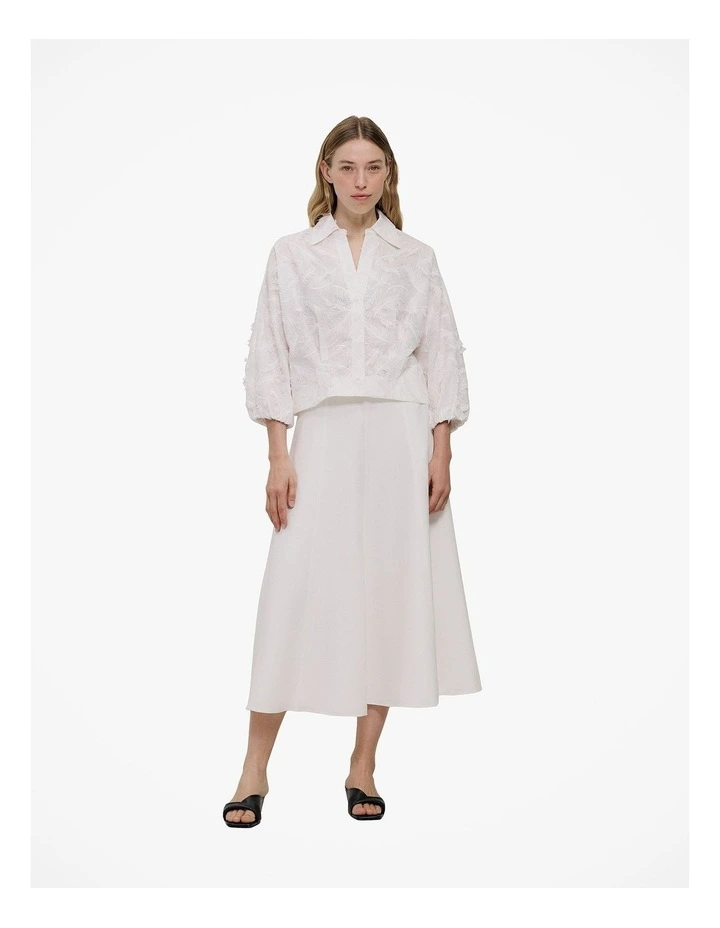 Embroidered Feather Detail Shirt in White image 3