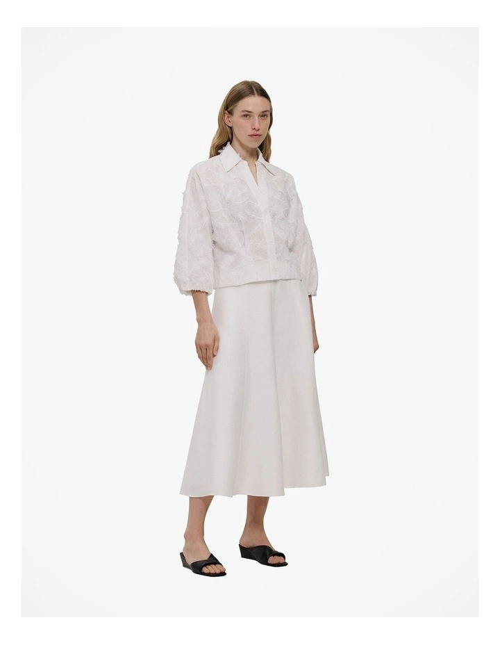 Embroidered Feather Detail Shirt in White image 5