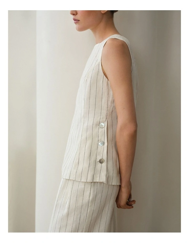 Linen Pinstripe Sleeveless Top in Parchment image 2