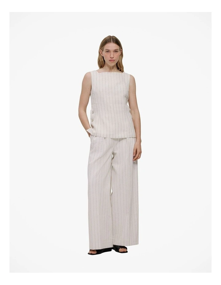 Linen Pinstripe Sleeveless Top in Parchment image 3