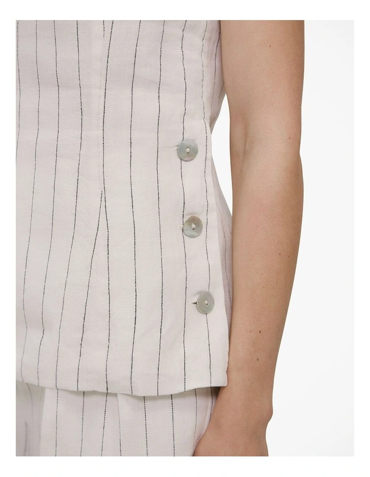 Linen Pinstripe Sleeveless Top in Parchment image 4