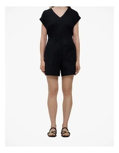 Stretch Linen Blend Short in Black