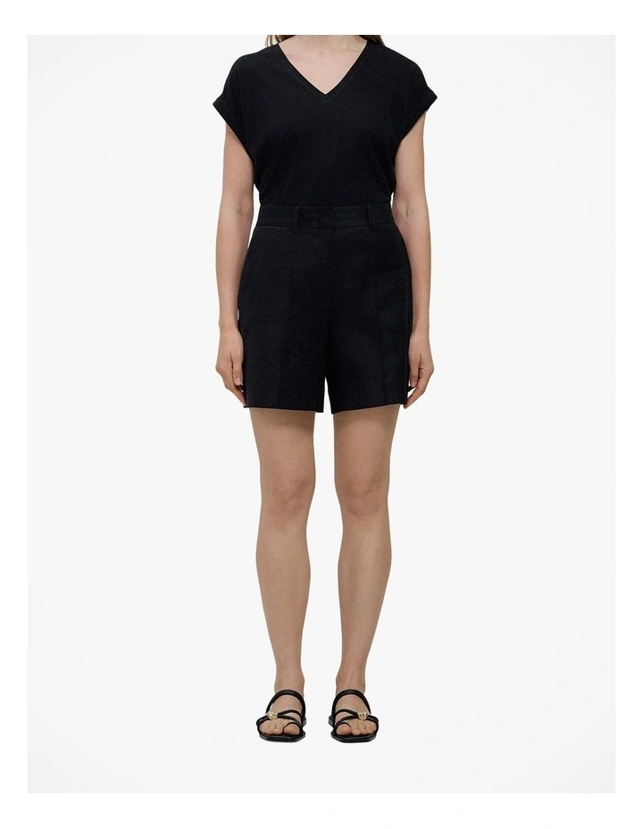 Stretch Linen Blend Short in Black image 1