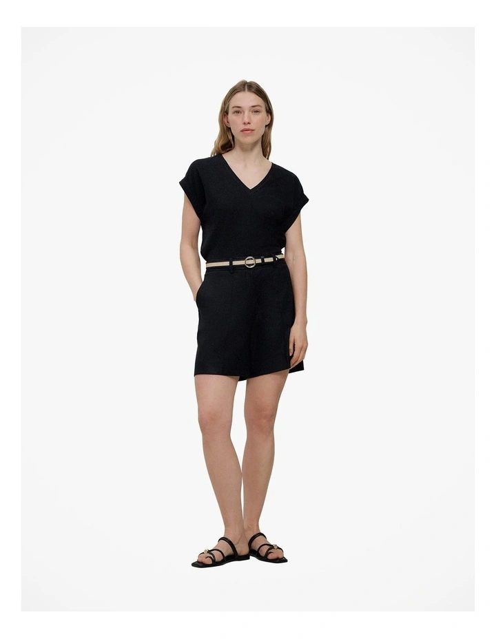 Stretch Linen Blend Short in Black image 3