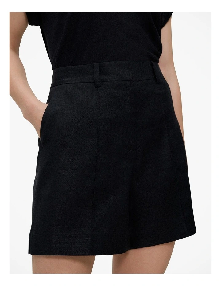 Stretch Linen Blend Short in Black image 4