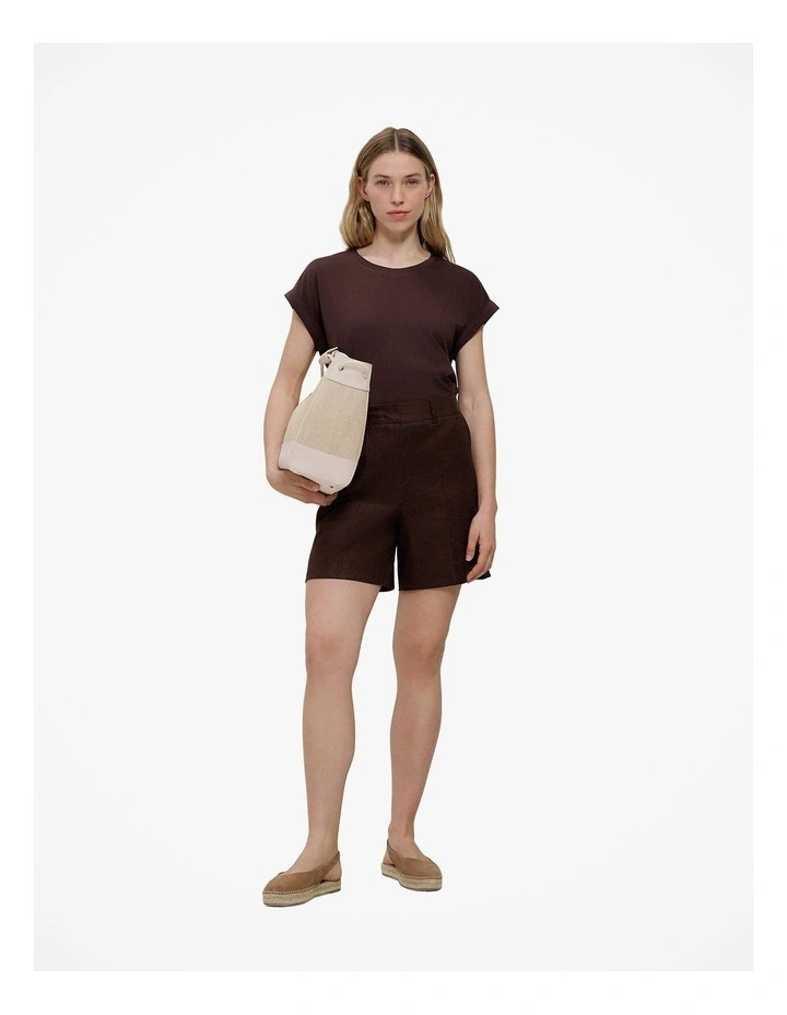 Stretch Linen Blend Short in Coffee image 2