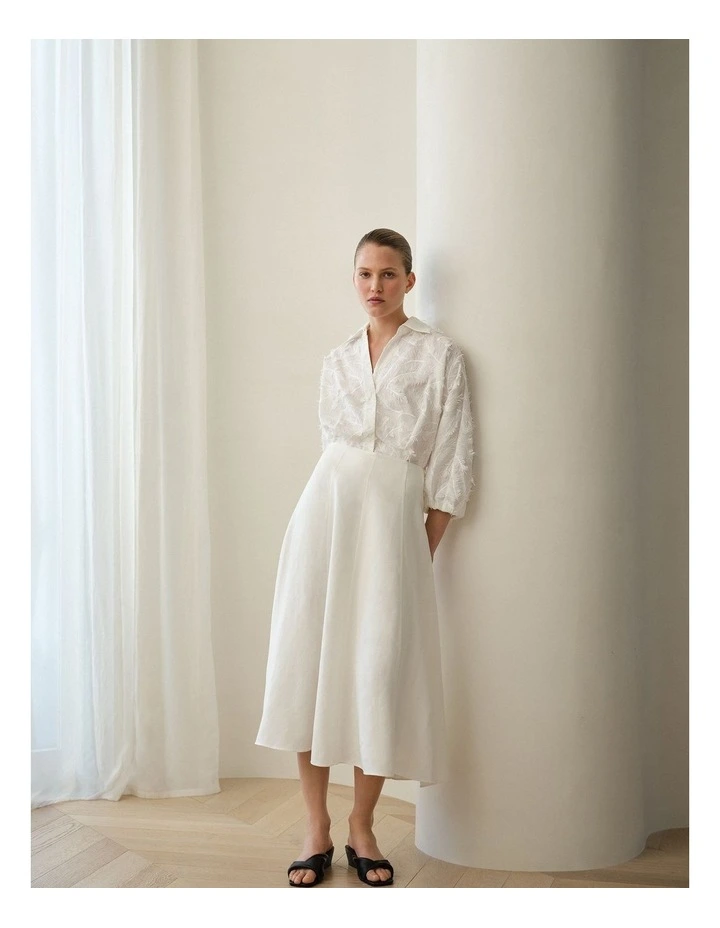 Textured Flare Midi Skirt in Parchment image 2