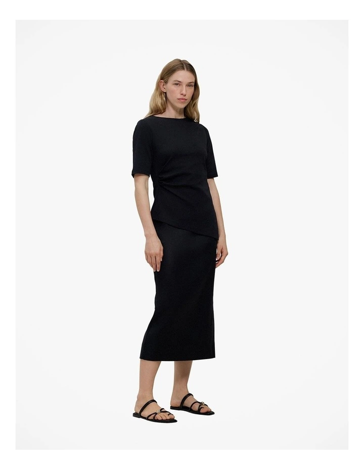 Stretch Linen Blend Pencil Skirt in Black image 2