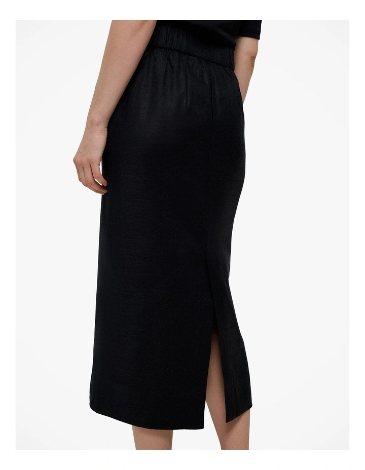 Stretch Linen Blend Pencil Skirt in Black image 3