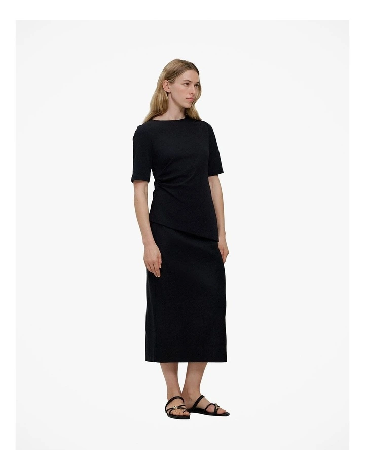 Stretch Linen Blend Pencil Skirt in Black image 4