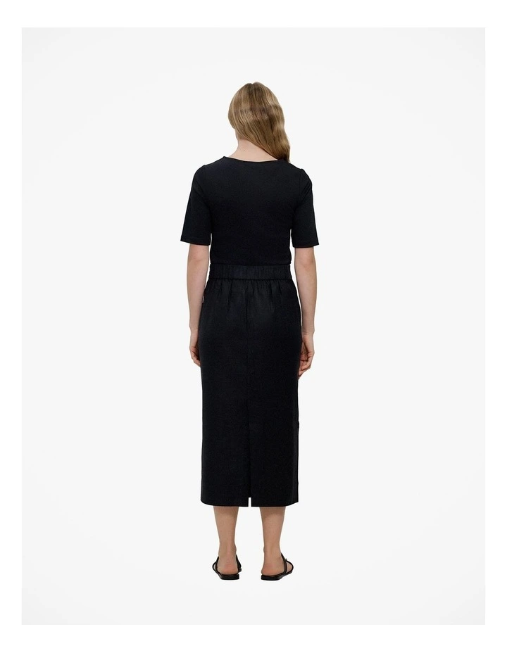 Stretch Linen Blend Pencil Skirt in Black image 5