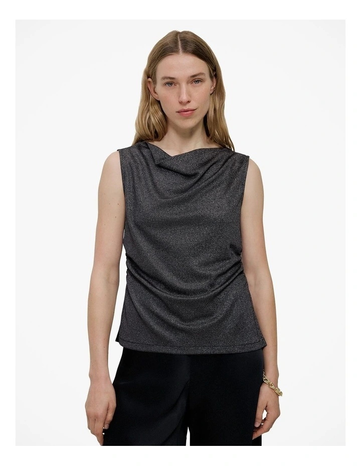 Metallic Draped Shell Tank in Black image 1