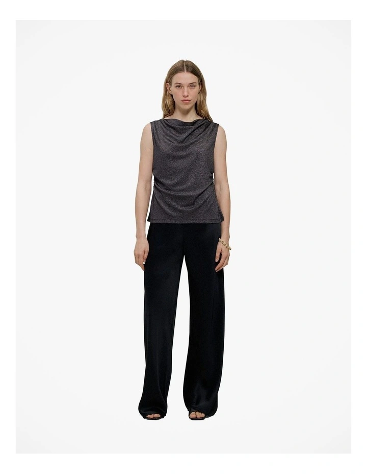Metallic Draped Shell Tank in Black image 2