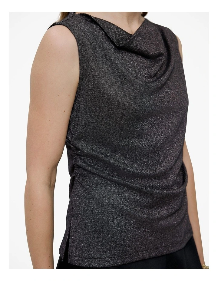 Metallic Draped Shell Tank in Black image 3