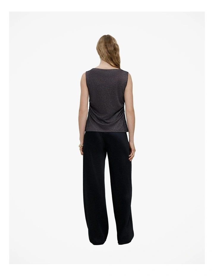 Metallic Draped Shell Tank in Black image 4
