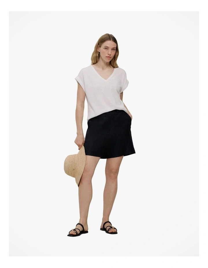 Linen Cotton V Neck T-shirt in White image 2
