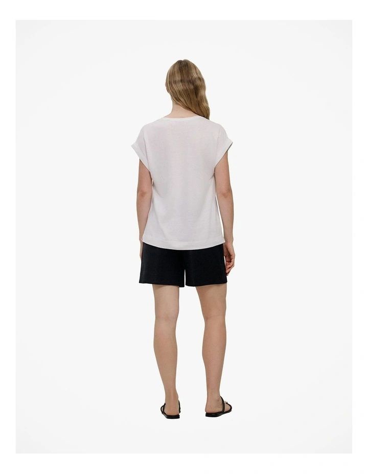 Linen Cotton V Neck T-shirt in White image 4