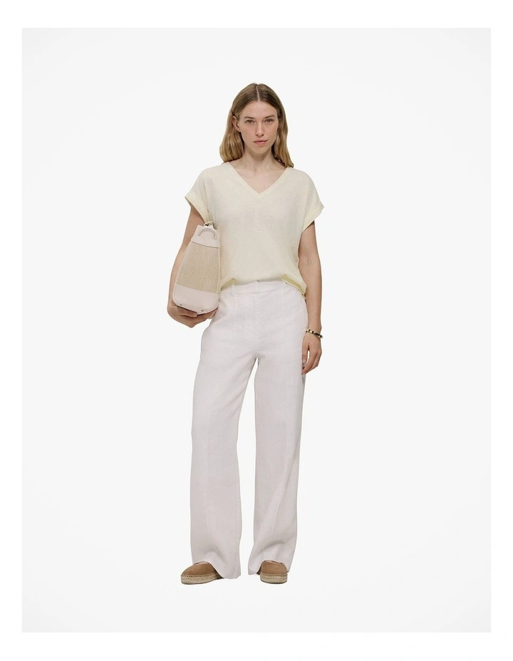 Linen Cotton V Neck T-shirt in Faint Yellow image 2