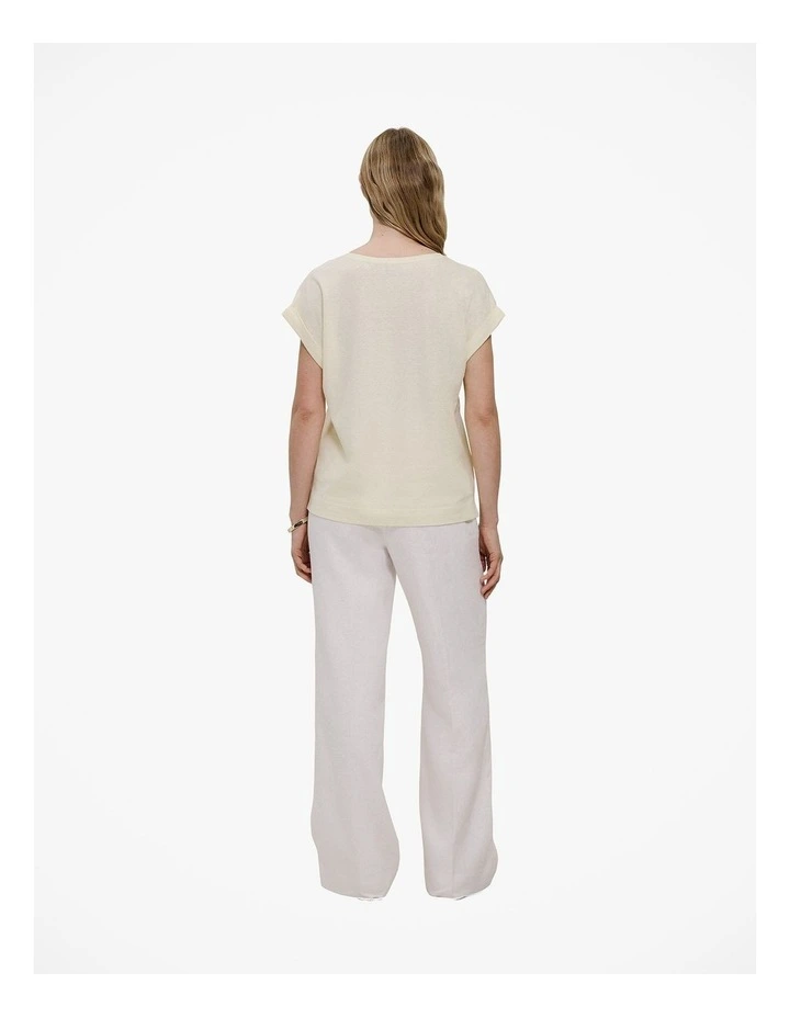 Linen Cotton V Neck T-shirt in Faint Yellow image 4