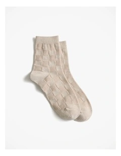 Jacquard Lattice Sock in Flax Marle