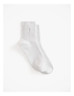 Monogram Rib Crew Sock in Parchment