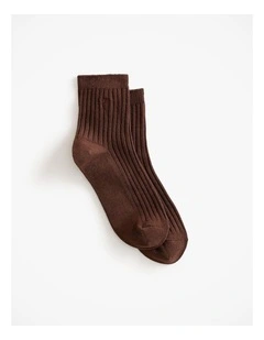 Monogram Rib Crew Sock in Mocha