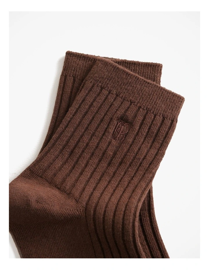 Monogram Rib Crew Sock in Mocha image 2