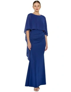 Adelaide Chiffon Overlay Gown in Marine