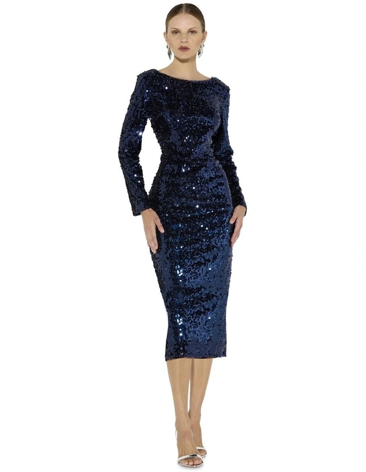 Miranda Sequin Midi Dress in Navy image 1