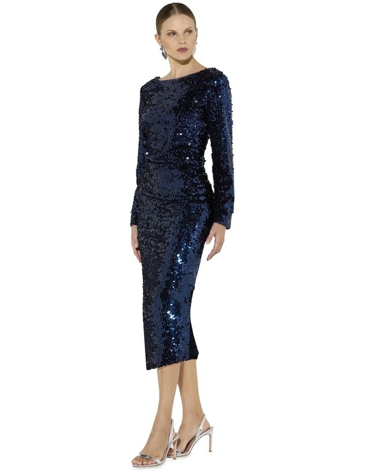 Miranda Sequin Midi Dress in Navy image 2