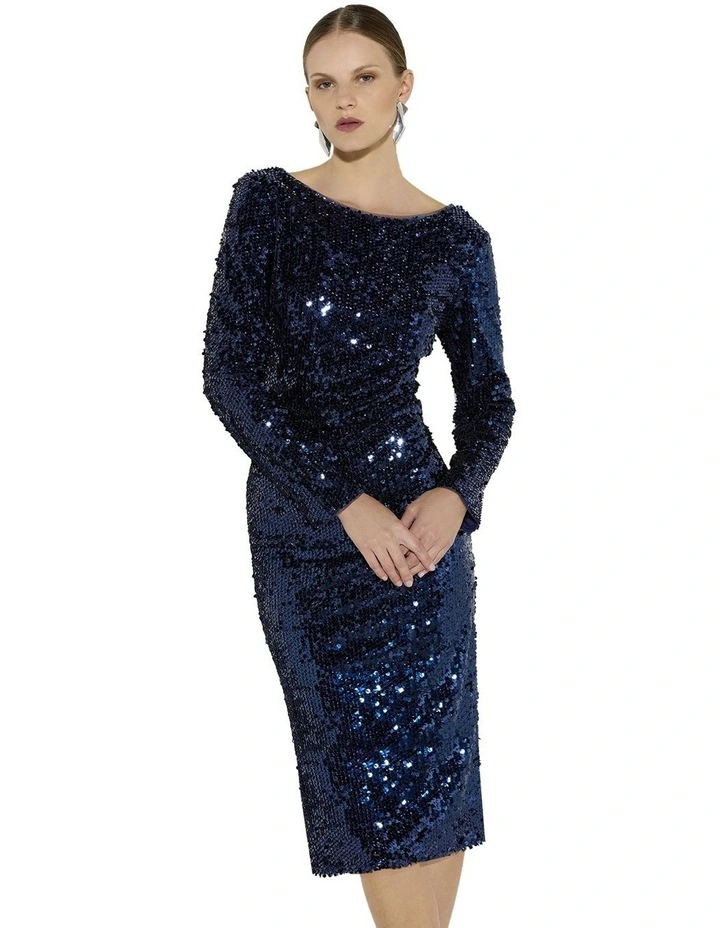 Miranda Sequin Midi Dress in Navy image 3