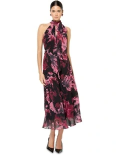 Imogen Floral Midi Dress in Black