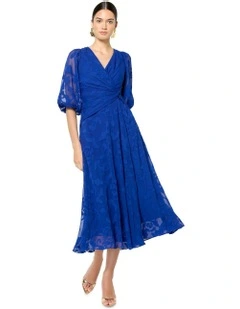 Isla Floral Wrap Dress in Blue