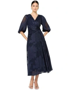 Saige Floral Wrap Dress in Blue