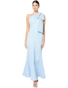 Wren One Shoulder Jacquard Gown in Blue
