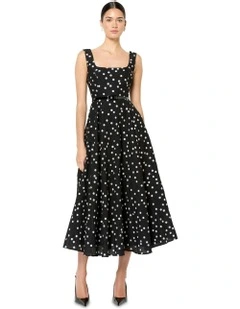 Ascot Polka-Dot Dress in Black