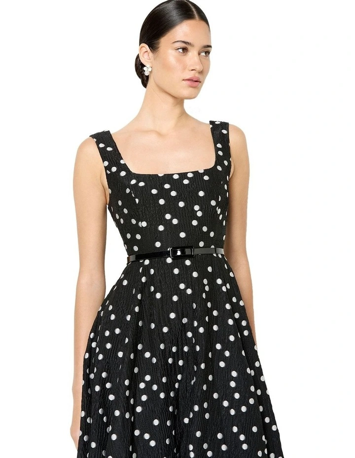 Ascot Polka-Dot Dress in Black image 3