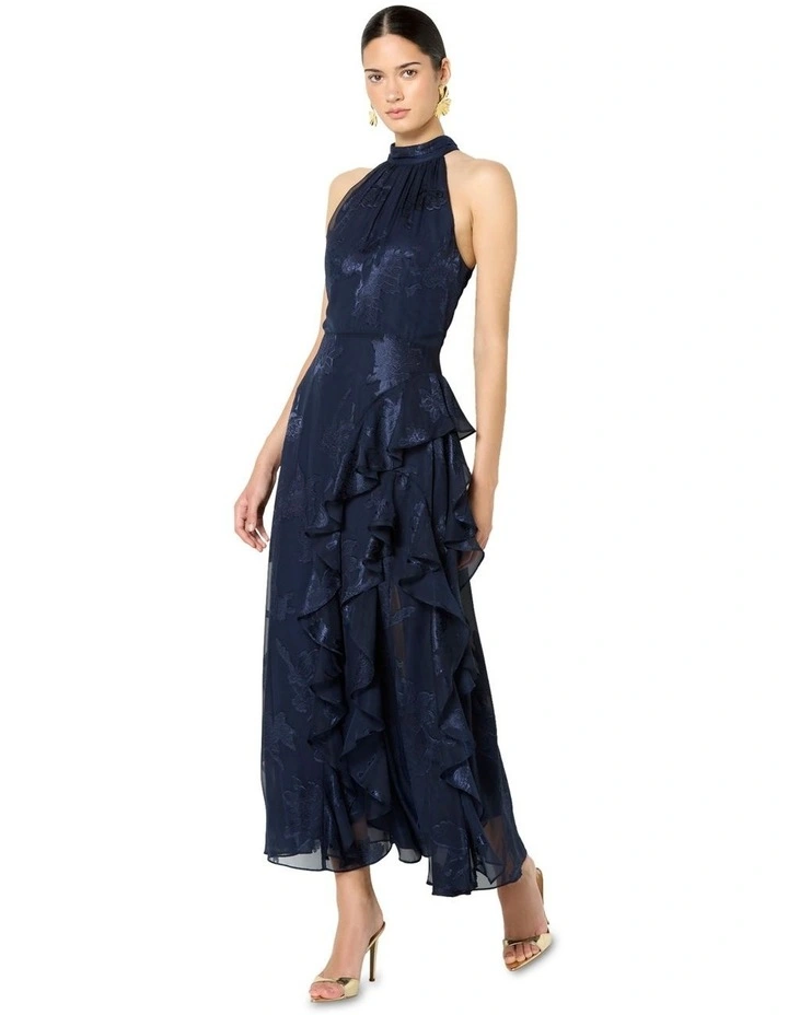 Kailey Ruffle Halter Dress in Navy image 2