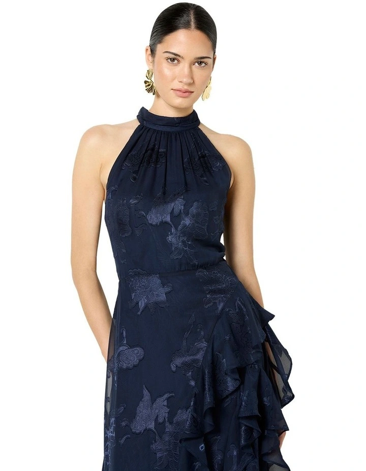 Kailey Ruffle Halter Dress in Navy image 3