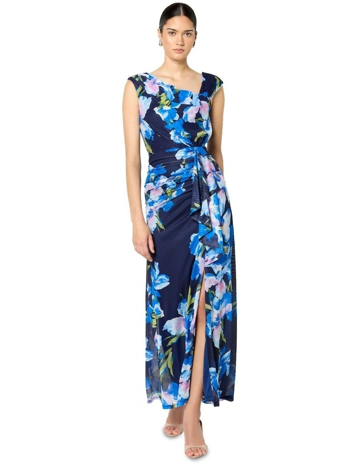 Marlie Printed Mesh Dress in Blue image 1