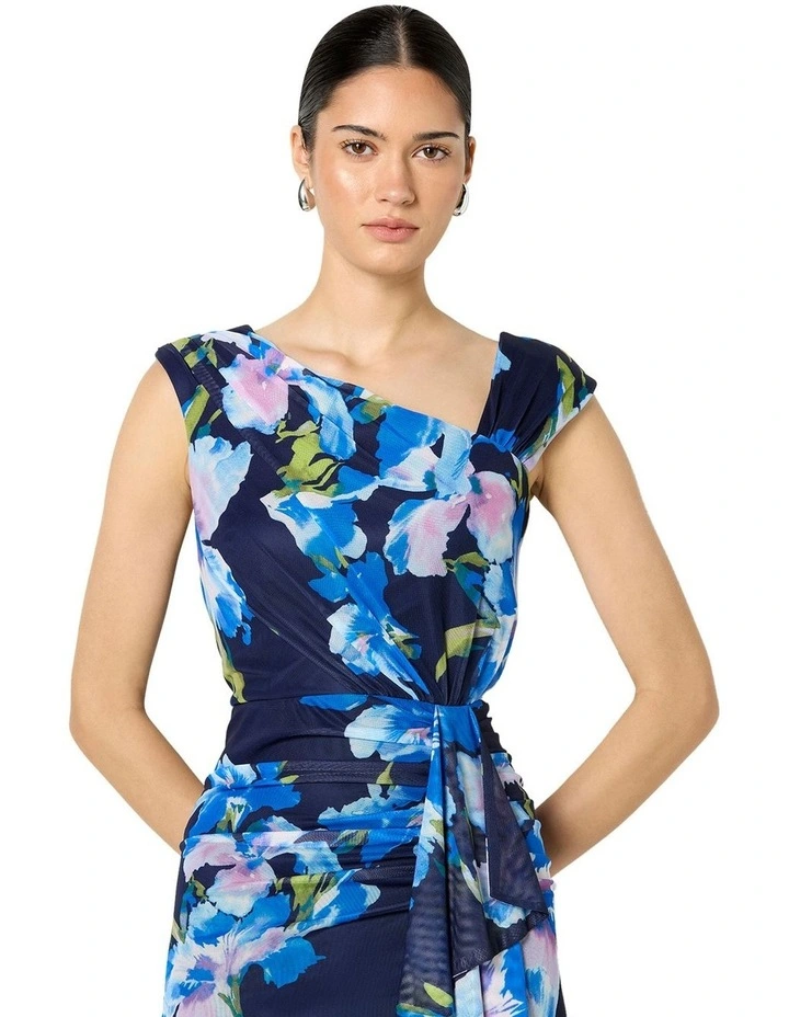 Marlie Printed Mesh Dress in Blue image 4