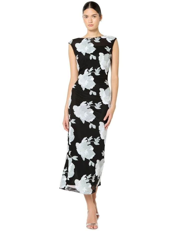 Marcela Floral Sequin Dress in Black image 1